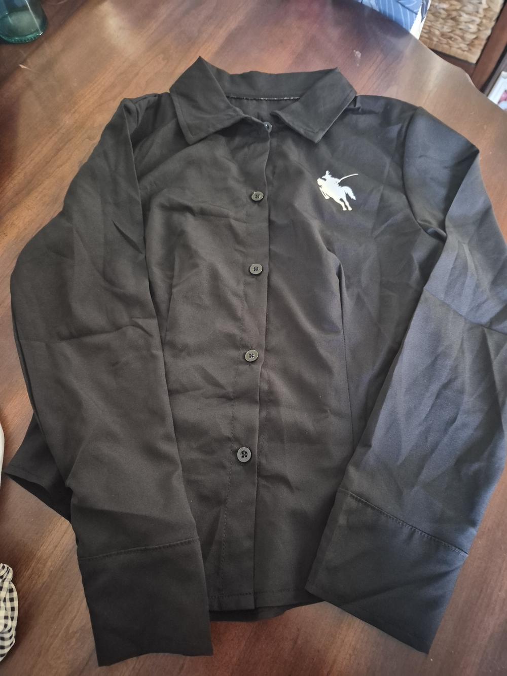 Black Kids Girl Button-Up Blouse Style with Embroidered Polo Logo